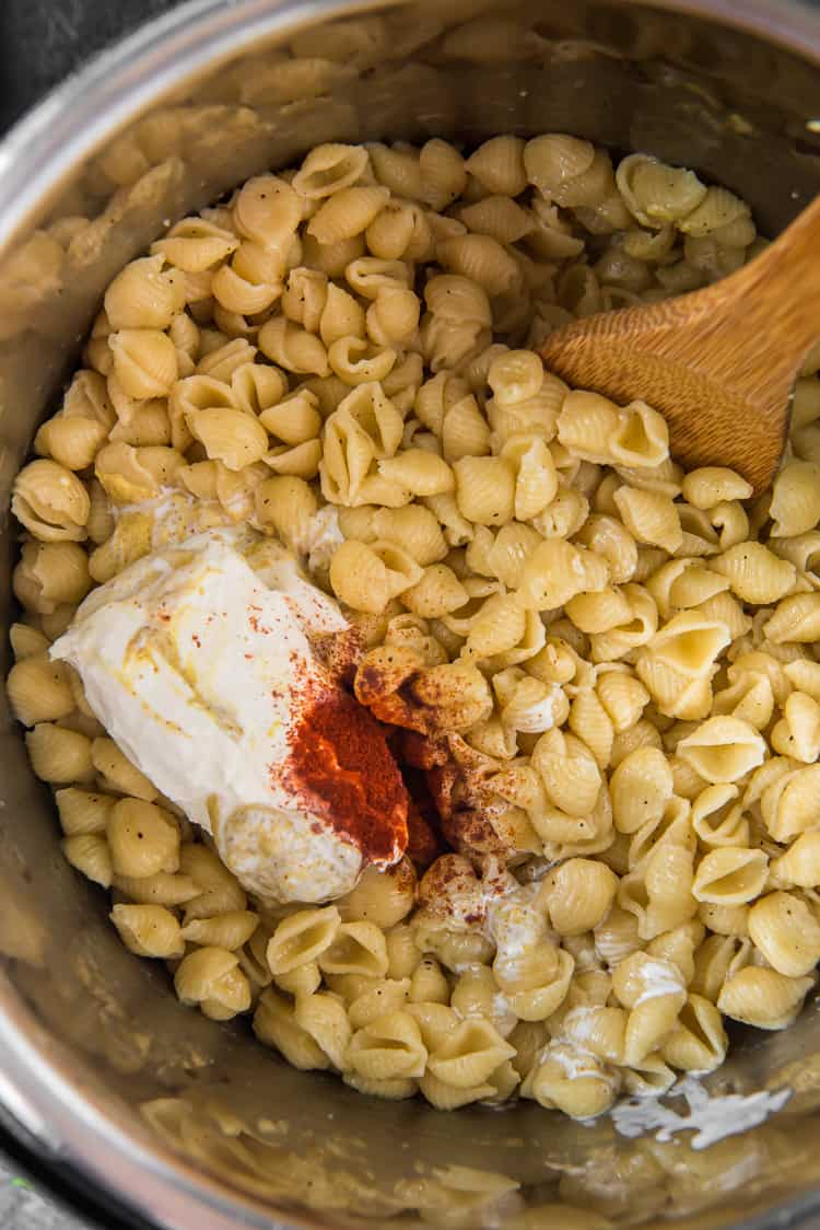 pasta, cream cheese, paprika, and evaporated milk in an instant pot