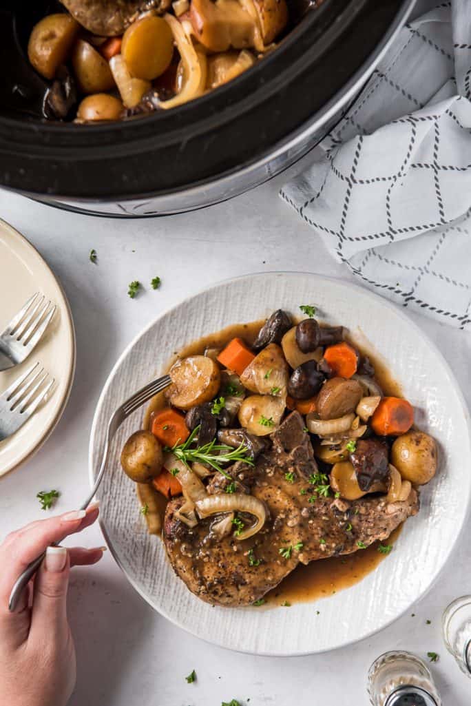 Slow Cooker Pork Chops & Vegetables • The Crumby Kitchen