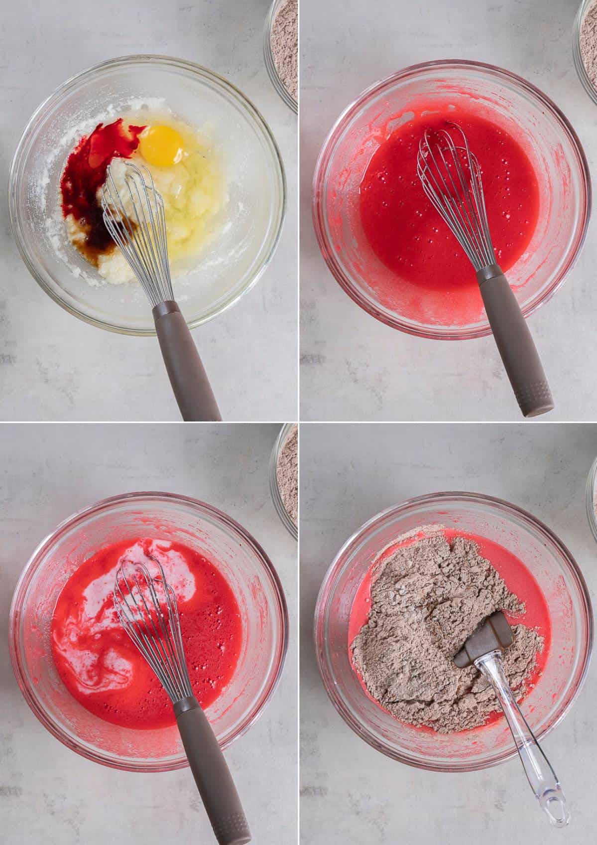 instructional photos for making red velvet muffins