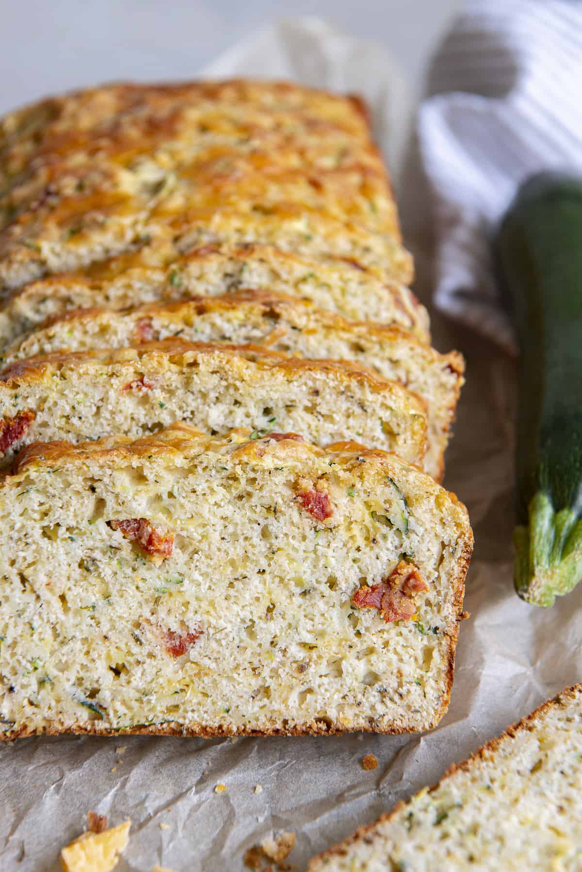 several slices of savory zucchini bread shingled together