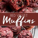 pinnable graphic for red velvet muffins
