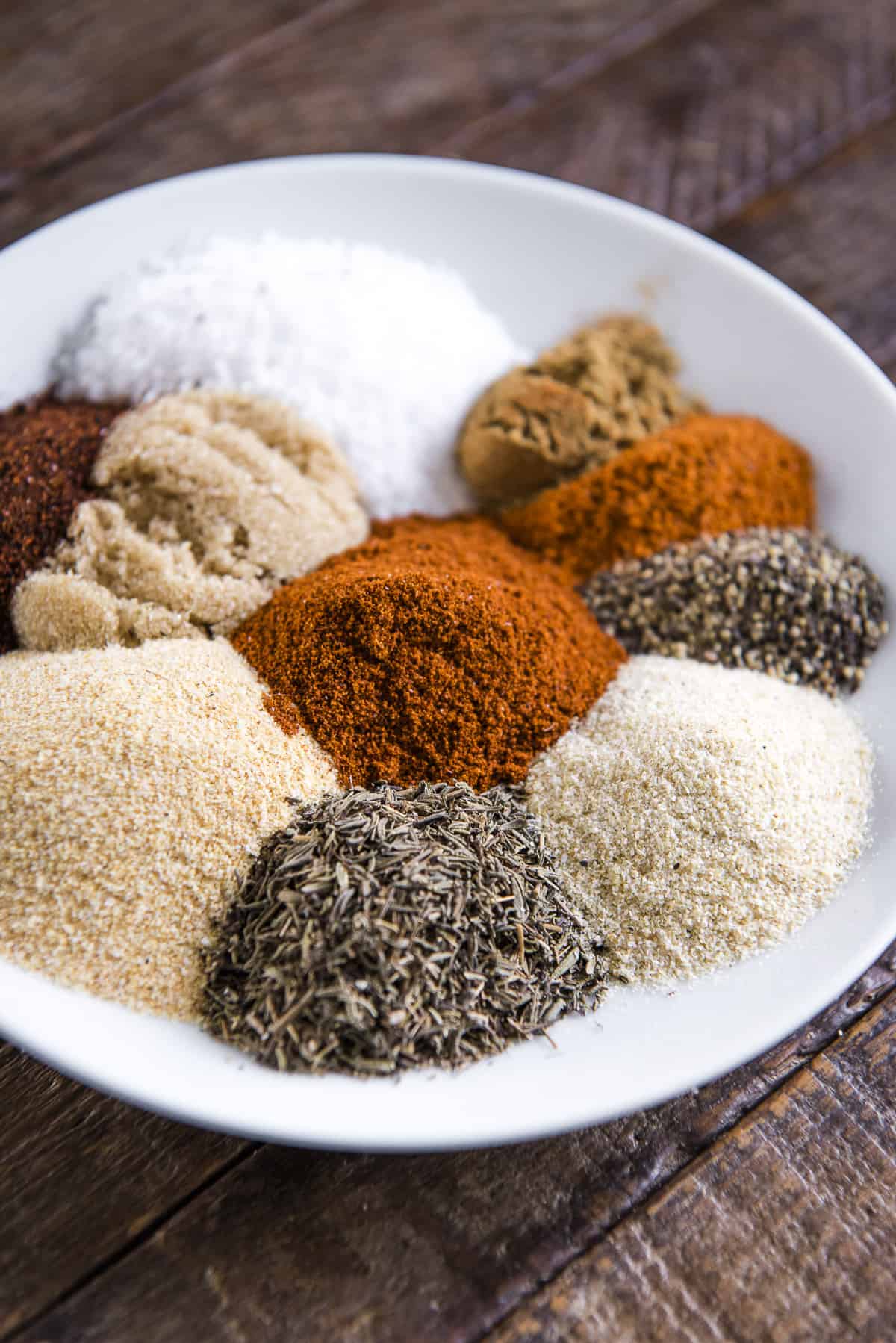 a white plate full of herbs and spices