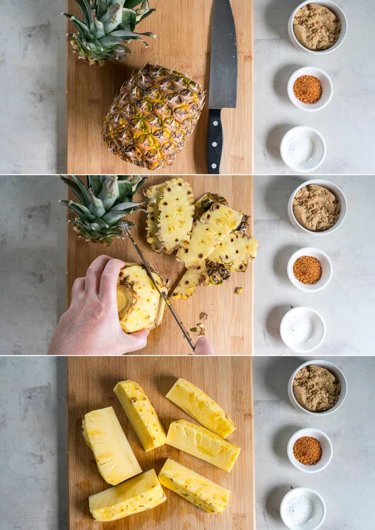 instructional photos for making smoked pineapple